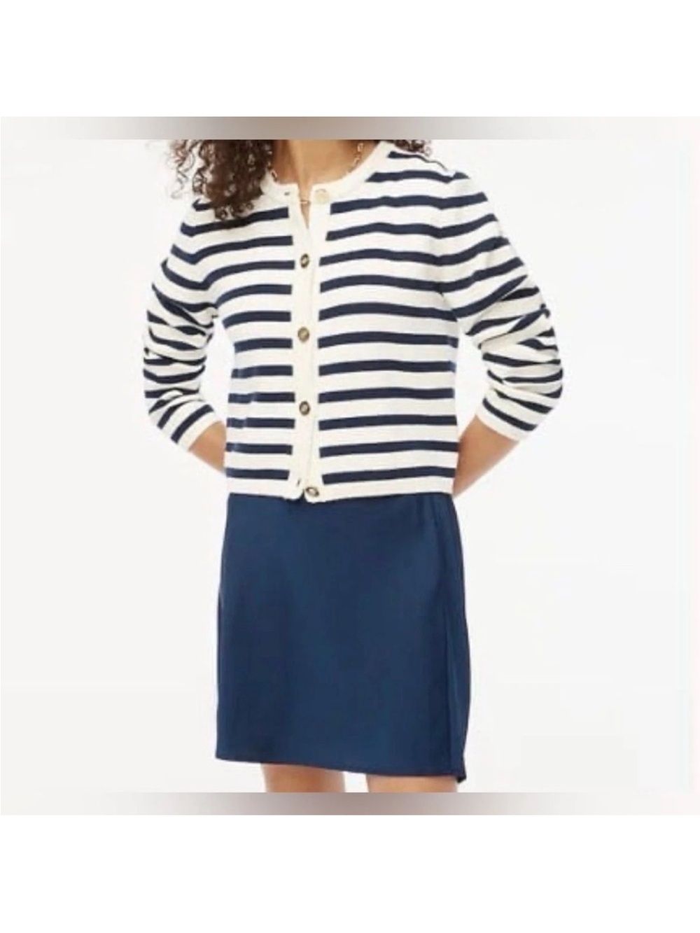 NWT J. Crew Striped Cotton Cardigan - Navy & White